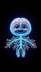 Playful cartoon brain character with colorful roots digital art creative environment fun view
