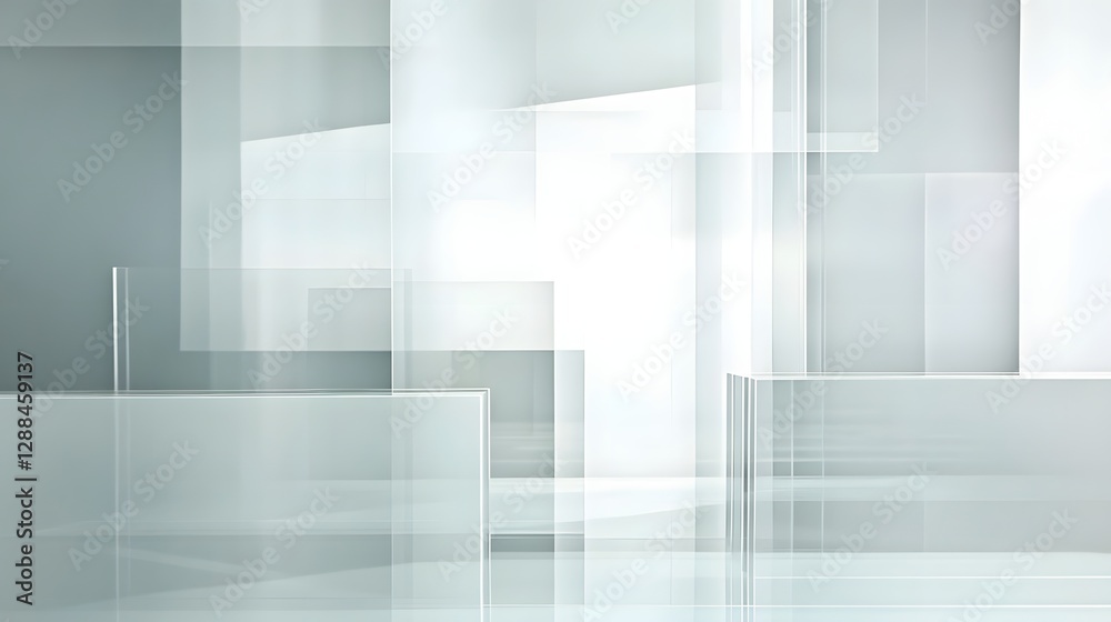 Poster Minimalist transparent glass and geometric architectural design abstract background for modern office or studio scene  Clean elegant and futuristic interior design concept with light reflection