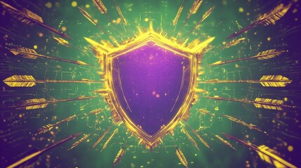 Fototapeta premium Radiant Shield and Arrows in Futuristic Neon Atmosphere 