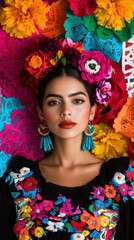 Obraz premium Vibrant Cinco de Mayo Elegance Mexican Heritage Artwork with Bold Floral Accessories - Spring Celebration and Retail Display for Cultural Events
