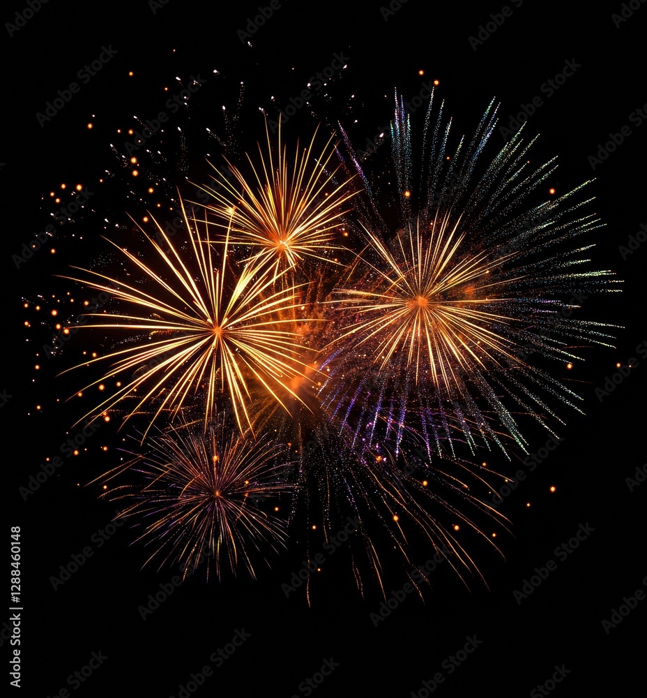 Poster Fireworks exploding in the night sky creating colorful sparks