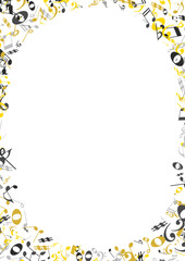 Vector music frame made of musical notes and symbols. Decorative border for certificates, banners, posters, invitations, and greeting cards.