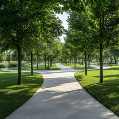 Obraz premium Green park with winding pathways and trees