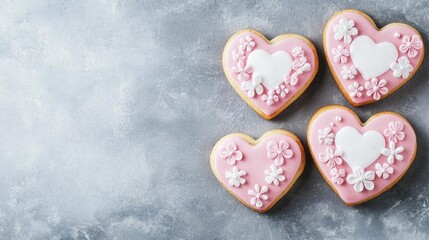 Obraz premium abstract-art-style, Delicious heart shaped cookies on light background Valentine's Day celebration ,space for text,