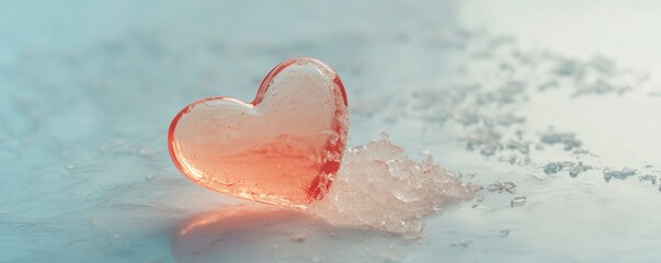 Fototapeta premium Chemical and Emotions concept, A translucent heart-shaped object resting on a soft surface, evoking feelings of love and warmth.