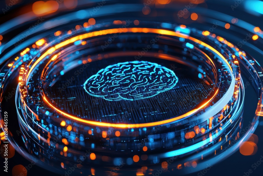 Aufkleber Artificial intelligence processing data with futuristic digital brain