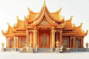 Obraz premium Majestic Golden Asian Temple Architecture Ornate Red and Gold Pagoda Exterior