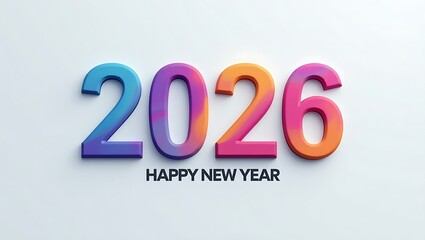 Modern 2026 New Year design with bold, colorful gradient numbers on a light gray background. Sleek 'HAPPY NEW YEAR' text adds a stylish, festive touch.