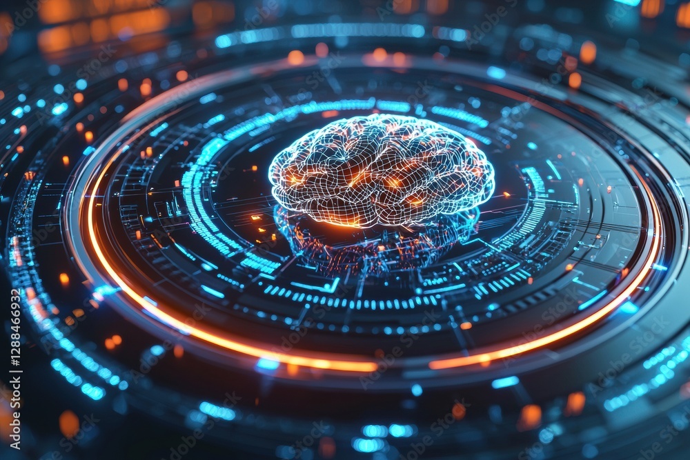 Poster Artificial intelligence processing data in futuristic environment