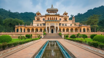 Obraz premium Majestic Palace Complex Surrounded by Lush Greenery 