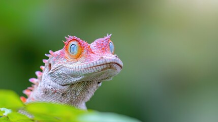 Obraz premium Red-Eyed Lizard Tropical Forest Closeup