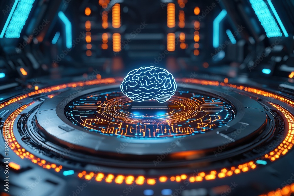 Aufkleber Artificial intelligence brain floating over futuristic circuitry