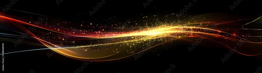 Poster Radiant waves of ethereal energy swirl and spark creating a captivating digital cosmos of luminous light and dazzling motion  This abstract futuristic image evokes a sense of power innovation