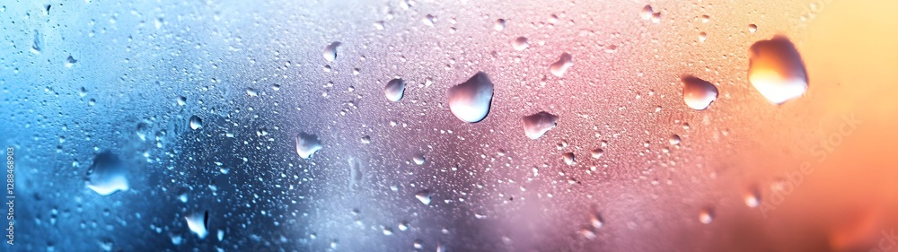 Poster Raindrops on a window glass with blurred natural background creating a tranquil and serene atmosphere  The water droplets refract the light adding a dreamlike to the scene