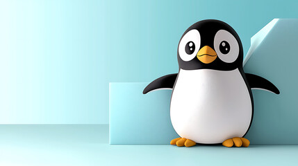 Obraz premium A cartoon penguin is standing on a blue surface. generated using AI