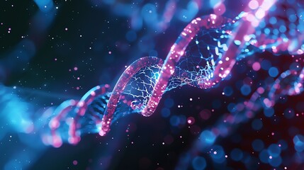 A digital rendering of a glowing DNA strand, representing genetic code.