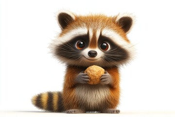 Naklejka premium Adorable Cartoon Raccoon Holding a Nut Cute Wildlife Illustration Digital Art