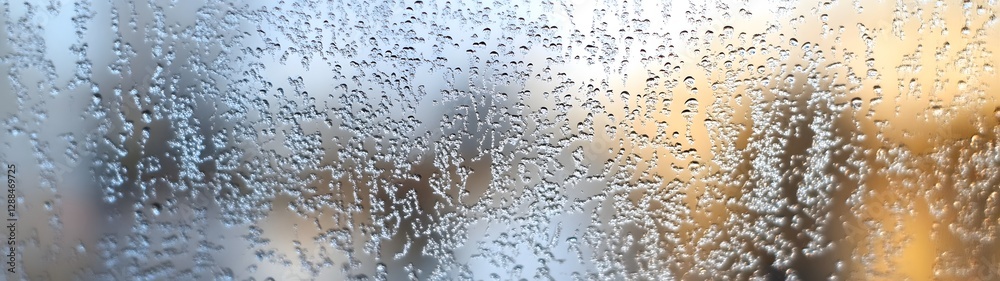 Fototapete Rainy Day Nostalgia Blurred water droplets clinging to the surface of a misty window glass creating a diffused and reflective texture that evokes a pensive melancholy mood  This abstract