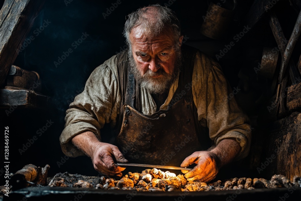 Aufkleber skilled craftsman working diligently in a dimly lit workshop crafting intricate items with precision