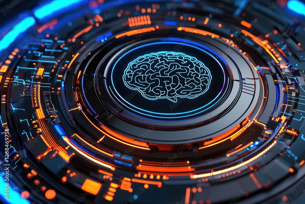 Aufkleber Futuristic artificial intelligence brain representing machine learning and neural networks