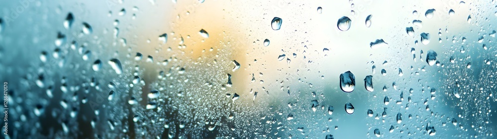 Leinwandbilder rainy day view through a wet window with blurry abstract texture and reflection of the outdoor citys