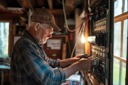 Older man working on electrical panel