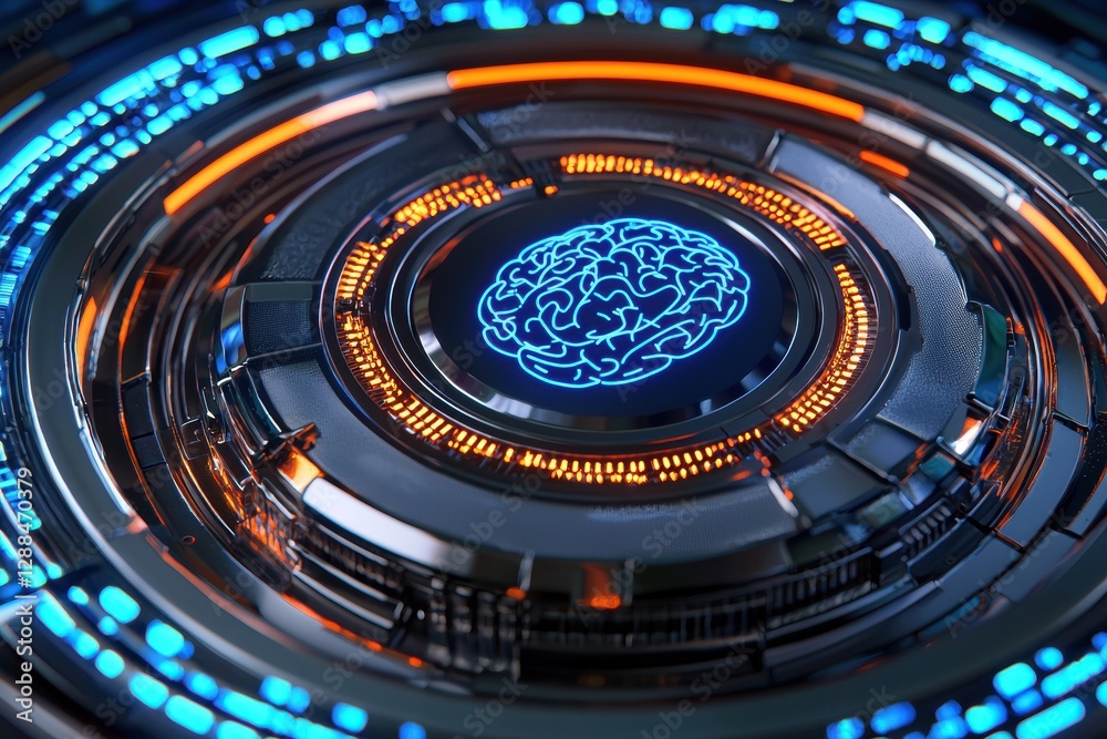 Poster Futuristic artificial intelligence processing data with digital brain