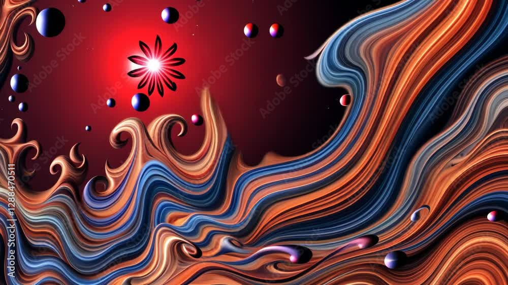 Poster A colorful wave with many different colors. There are many different colored circles in the wave. The wave is purple, blue, and red