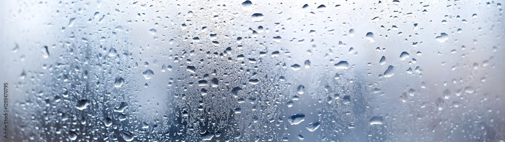 Poster rainy window glass covered in water droplets creating a blurred reflective and moody atmosphere the 