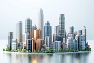 Modern Cityscape Island Metropolis Architectural Model Urban Development Skyline Highrise Buildings
