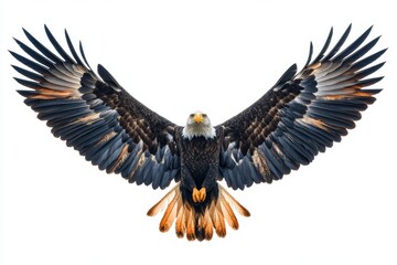 Obraz premium Majestic Bald Eagle with Wings Spread Wide Isolated on White Background