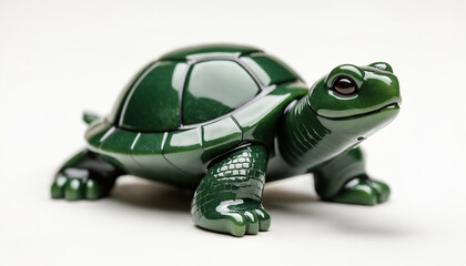 Fototapeta premium Green Ceramic Turtle Figurine on a White Background, Simple and Elegant Design