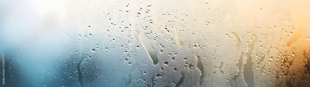 Poster Rainy Window Glass with Water Droplets Creating Abstract Reflective Patterns and Textures  Moody Atmospheric and Contemplative Scene