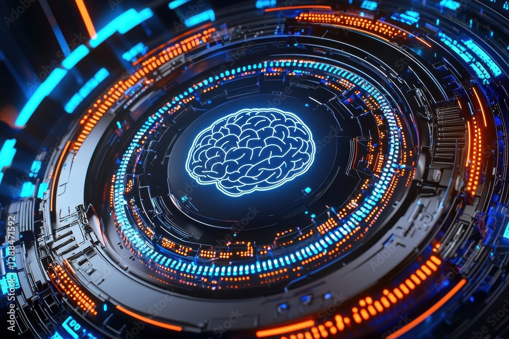 Aufkleber Futuristic artificial intelligence processing data in digital brain interface