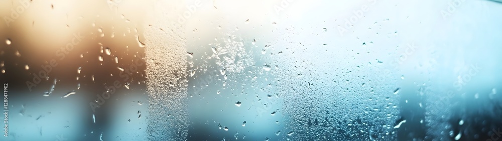 Leinwandbilder rainy window glass with water droplets reflecting the dramatic moody atmospheric lighting and weathe