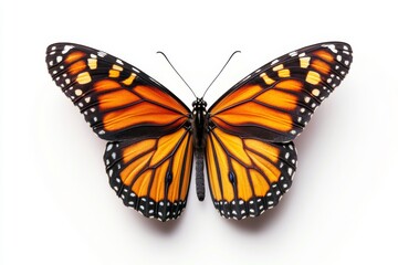 Naklejka premium Vibrant Monarch Butterfly Wings Detailed Closeup Isolated on White Background