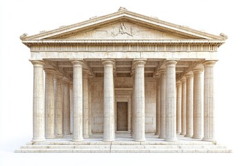 Naklejka premium Ancient Greek Temple Classical Architecture Stone Columns Doric Order Isolated on White Background