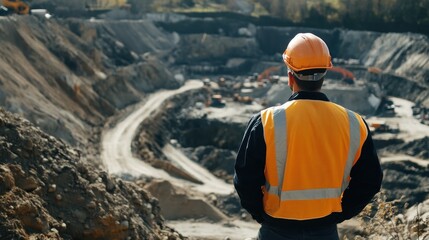 Construction Worker Overlooking Quarry