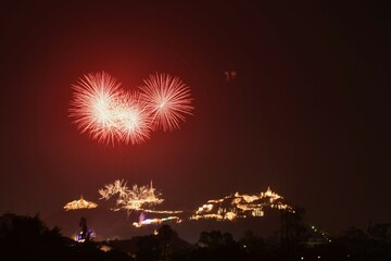 celebration fireworks and lighting at Phra Nakhon Khiri Historical Park (Khao Wang) in Thailand on night 
