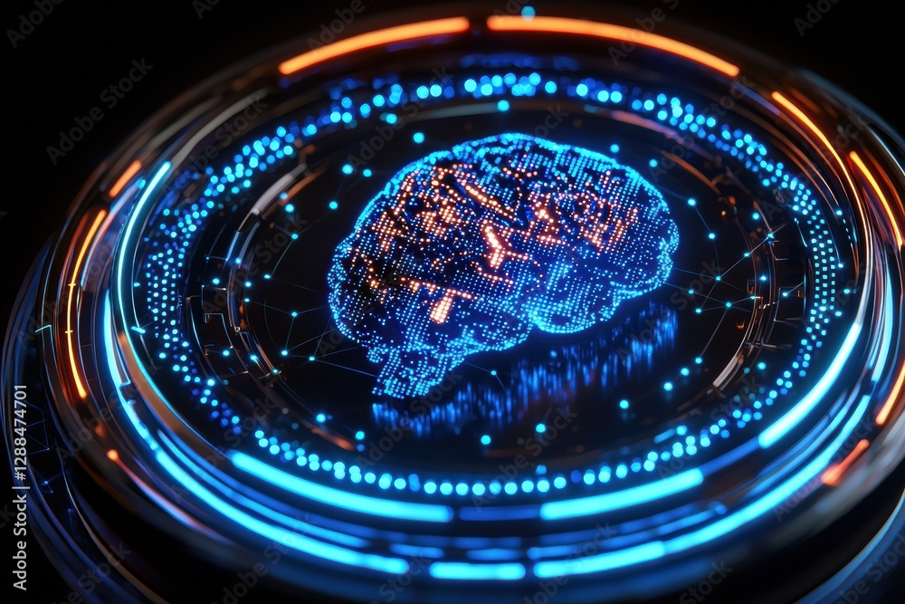 Poster Artificial intelligence processing data in futuristic digital brain