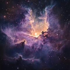 Stunning Cosmic Nebula with Vibrant Colors and Star Formation Elements