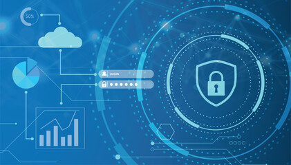 Lock symbol is protecting a data information flow. Cyber security background