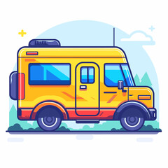 Yellow school bus on white background. Vector illustration in cartoon style