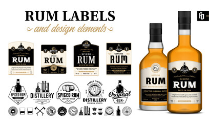 Vector rum labels, badges, icons and design elements