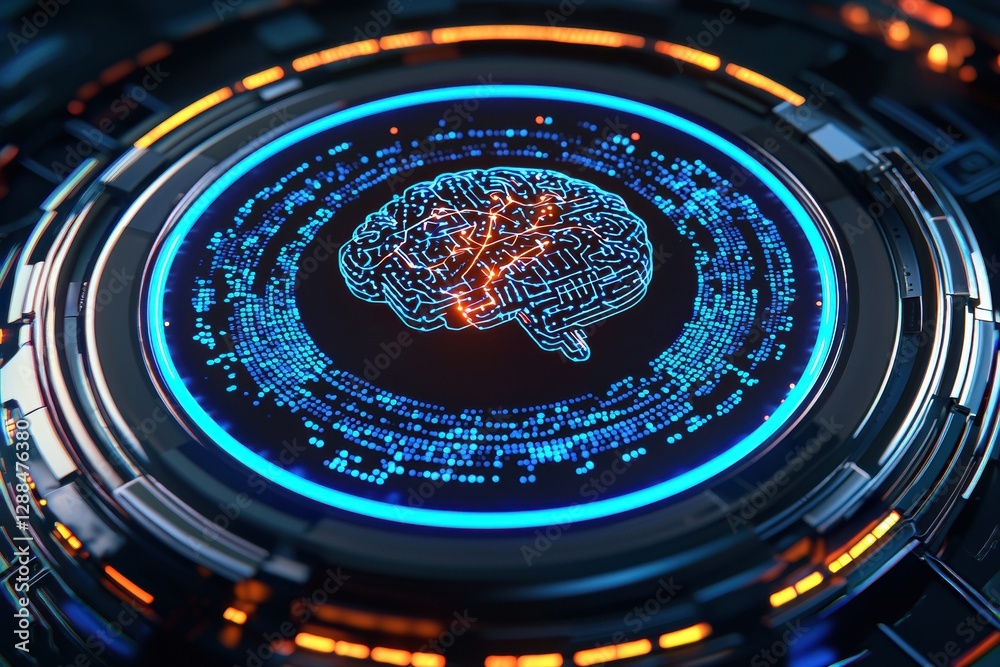 Poster Futuristic brain circuitry illuminating artificial intelligence interface