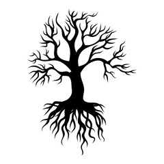 Intricate tree silhouette design showcasing roots and branches in elegant doodle artistry