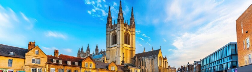 Fototapeta premium Evening view of Lincoln, a cathedral city and district in Lincolnshire, England, of which it is the county town