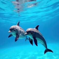 Fototapeta premium Adorable Baby Dolphin Calves in the Ocean
