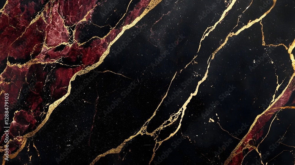 Poster striking abstract background with a dramatic composition of deep crimson and vivid gold marble textu