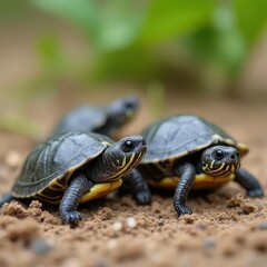 Obraz premium Adorable Baby Turtles Exploring Their Environment